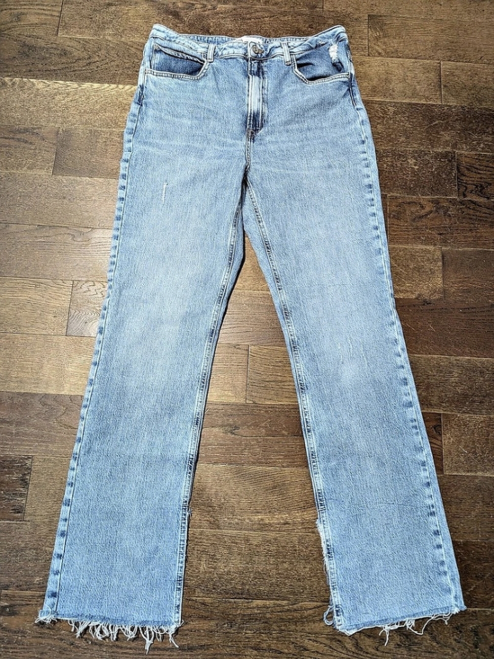 Zara High Rise Split Hem Straight Leg Jeans Size 14